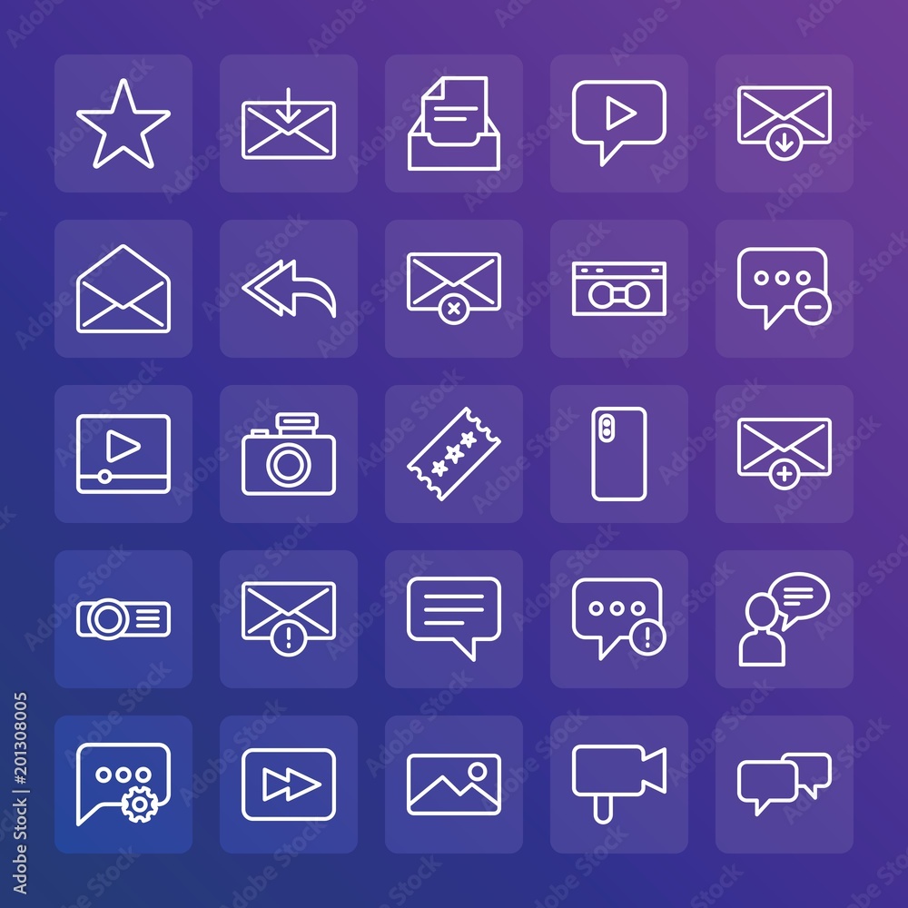 Poster modern simple set of chat and messenger, video, photos, email vector outline icons. ..contains such 
