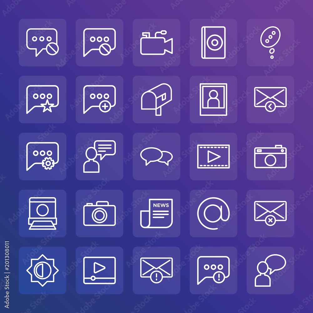 Poster modern simple set of chat and messenger, video, photos, email vector outline icons. ..contains such 