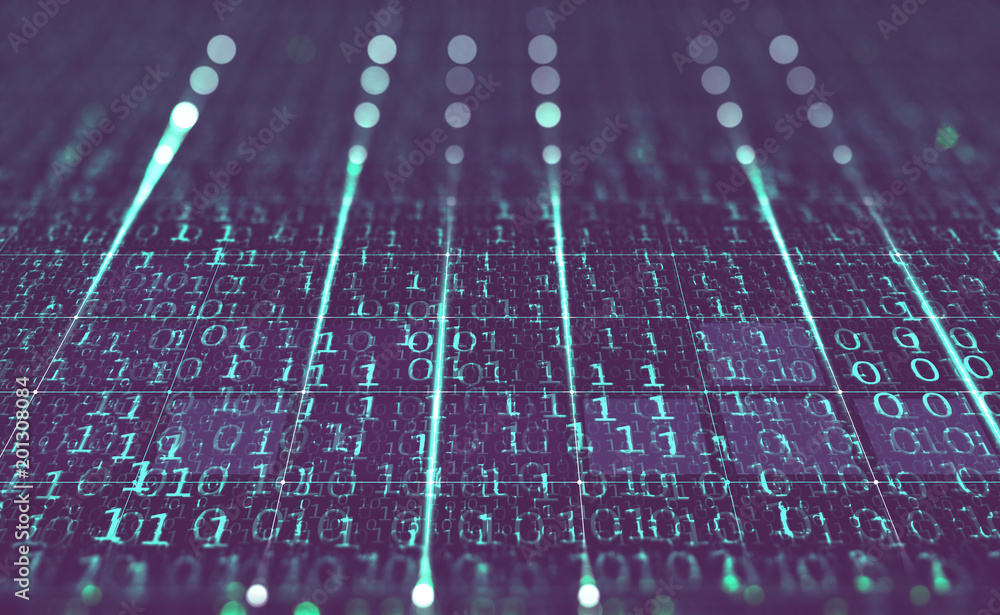 Poster Cyberspace abstract concept. 3D illustration on a digital background with binary code elements