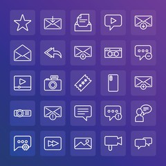 Modern Simple Set of chat and messenger, video, photos, email Vector outline Icons. ..Contains such Icons as  problem, camera,  forward and more on gradient background. Fully Editable. Pixel Perfect.