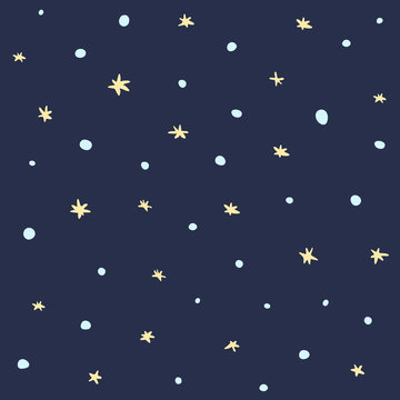 Cute dark seamless pattern with snow and stars.