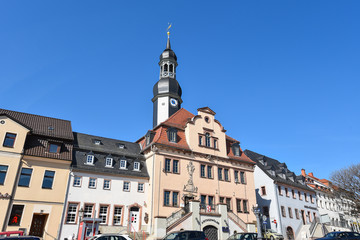 Obraz premium Waldenburg Saxony spring market town hall architecture