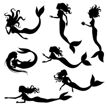 Silhouette of mermaid set