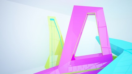 Abstract white and colored gradient  interior multilevel public space with window. 3D illustration and rendering.