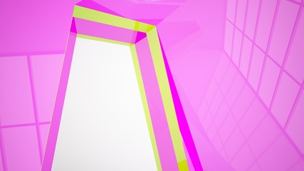 Abstract white and colored gradient  interior multilevel public space with window. 3D illustration and rendering.