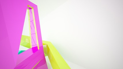 Abstract white and colored gradient  interior multilevel public space with window. 3D illustration and rendering.