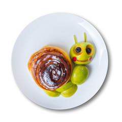 snail from green apple and bun