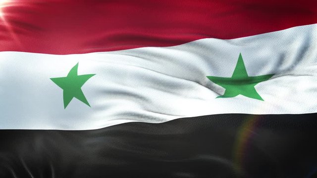 Flag of the Syria waving on sun. Seamless loop with highly detailed fabric texture. Loop ready in 4k resolution.