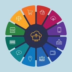 cloud and networking, chat and messenger, mobile, shopping Infographic Circle outline Icons Set. Contains such Icons as  illustration,  sign, phone,  background and more. Fully Editable. Pixel Perfect