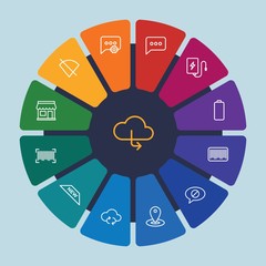 cloud and networking, chat and messenger, mobile, shopping Infographic Circle outline Icons Set. Contains such Icons as  vector, internet,  sign,  usb,  charge and more. Fully Editable. Pixel Perfect