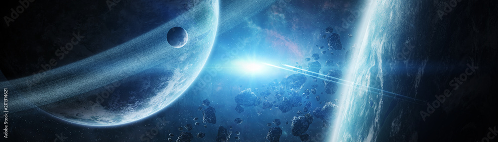 Aufkleber panoramic view of planets in distant solar system 3d rendering elements of this image furnished by n
