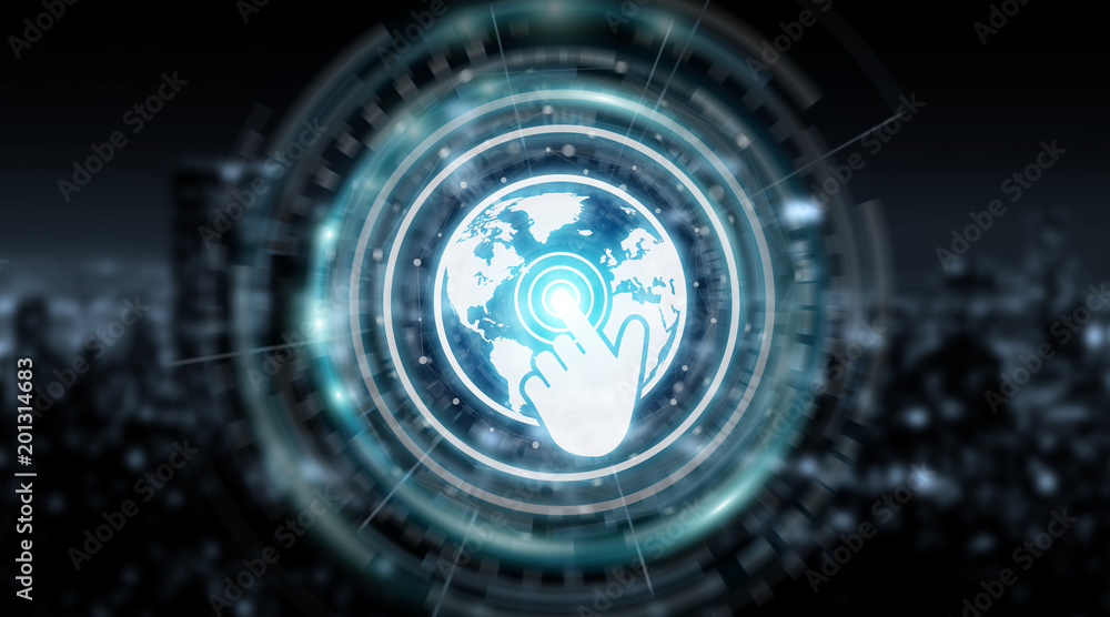 Poster digital world map screen interface 3d rendering