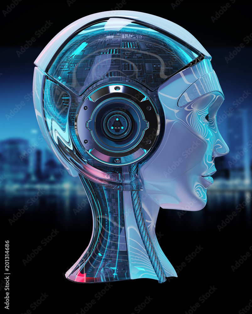 Fototapete cyborg head artificial intelligence 3d rendering