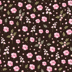 Cute seamless pattern with little pink flowers. Ditsy floral background in vector.