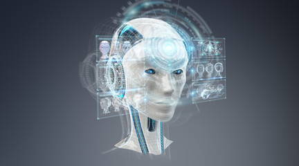 Digital artificial intelligence cyborg interface 3D rendering