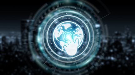 Digital world map screen interface 3D rendering