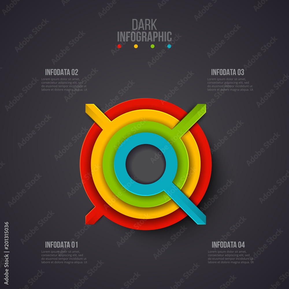 Poster Creative concept for dark infographic. Business data visualization. Abstract elements of graph, diagram with 4 steps, options, parts or processes. Vector business template for presentation.