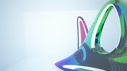 Abstract white and colored gradient glasses interior  with window. 3D illustration and rendering.