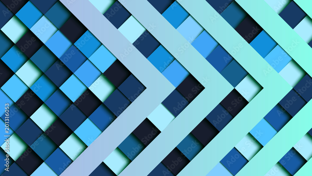 Poster abstract blue square geometric shape paper cut layer background.paper art style of cover design for 
