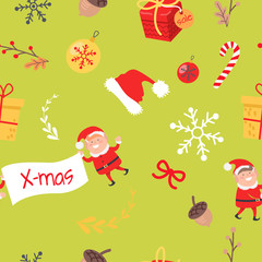 Wallpaper Design with Elves, Acorns and Branches