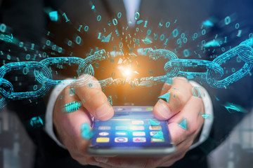 Weak link of a Broken blockchain exploding - 3d render