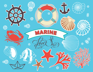 Obraz na płótnie Canvas marine elements. scrapbook, greeting card, poster, logo