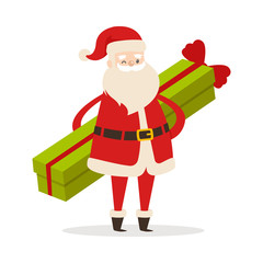 Standing Santa with Long Gift on White Background