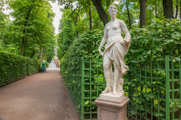 SAINT PETERSBURG, RUSSIA - AUGUST 18, 2017: the Sculpture of the Summer garden. The park is one of the oldest in Saint Petersburg, it was designed by Czar Peter in 1704.