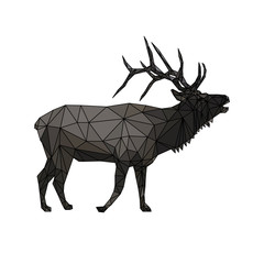 Geometric low-poly deer banner. Abstract polygonal animal. Isolated triangle deer on white background. 
