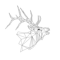 Geometric low-poly deer banner. Abstract outline polygonal animal. Isolated triangle deer on white background. 