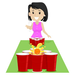 Illustration of a Girl playing Beer Pong