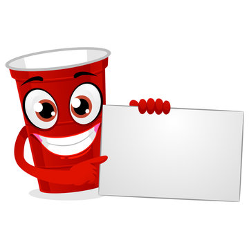 Illustration Of Red Plastic Beer Pong Cup Holding A White Blank Board