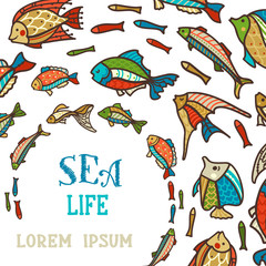 Vector sea underwater life background.