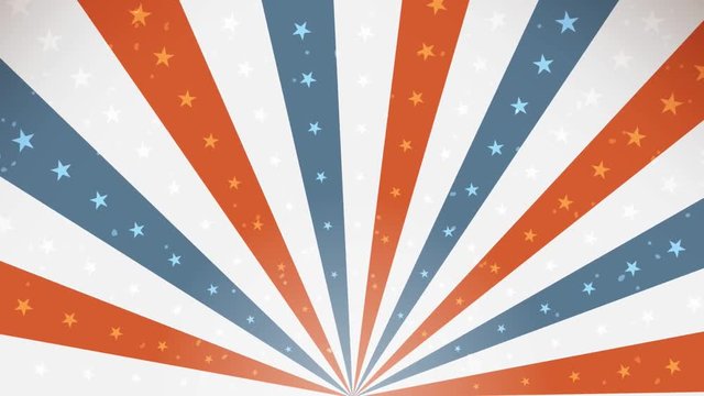 American Fourth Of July Background Rotation Loop/
Illustration of an abstract vintage and retro american patriotic poster, with sunbeams background, stars and stripes for independence day celebration