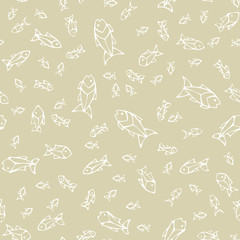 Vector seamless monochrome fish pattern.