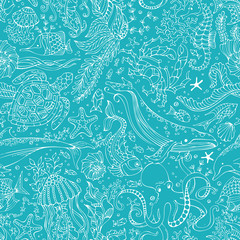 Vector underwater outline boundless background.