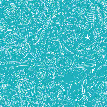 Vector underwater outline boundless background.
