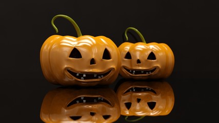Two Laughing Halloween Orange Pumpkins 