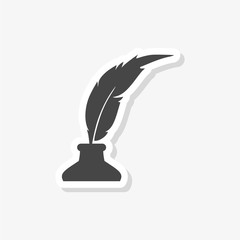 Feather with ink sticker, simple vector icon