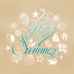 The inscription love summer sea design elements