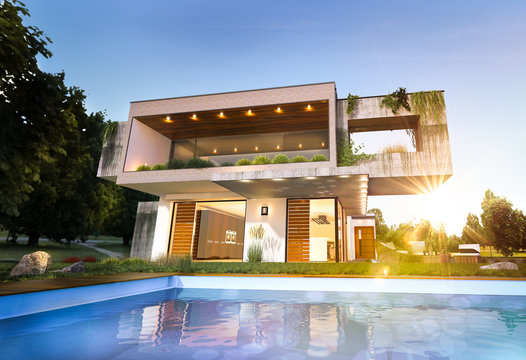 Belle maison moderne d'architecte avec piscine