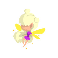 Little winged blonde elf girl, cute fairytale character vector Illustration on a white background