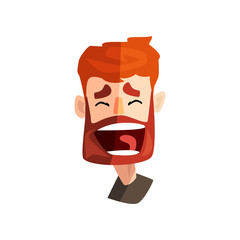 Happy laughing redhead bearded man, male emotional face, avatar with facial expression vector Illustration on a white background