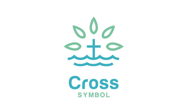 Morning Sun Rays with Water Wave Cross Crucifix Jesus Christ Nature Christian Church Logo design