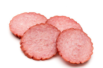 Slices of salami. Isolated on a white background.