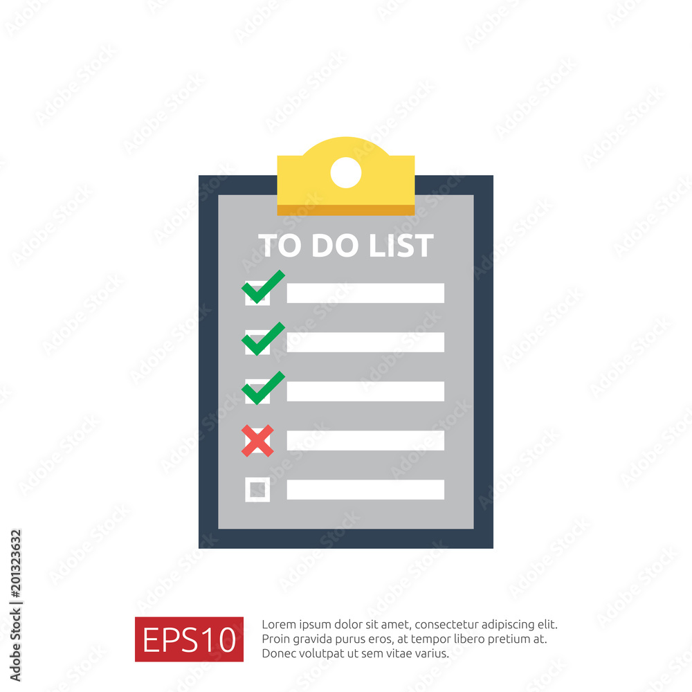 Poster to do list or planning icon in flat style. vector illustration concept of checklist paper sheet remi