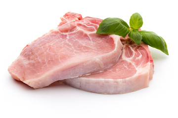 Fresh raw beef steak isolated on white background, top view.