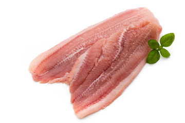 Fillet of Fish Pangasius. Isolated on white background.
