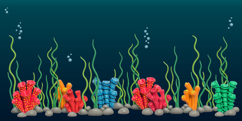Ocean underwater world with sea corals handmade of plasticine.