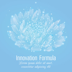 Creative polygonal flower on light blue background. Science and beauty innovation concept in low poly wireframe style.